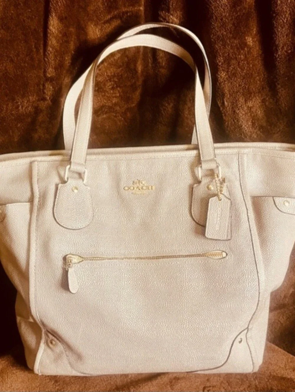 Coach Mickie Metallic Pebble Leather Satchel